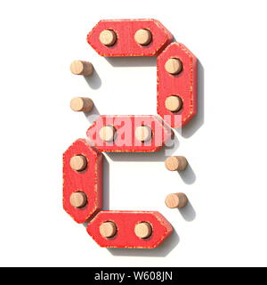 Holzspielzeug red digital Anzahl 2 zwei 3D-Render Abbildung auf weißem Hintergrund Stockfoto