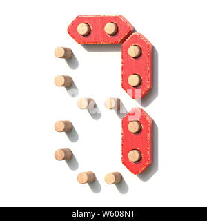 Holzspielzeug red digital Anzahl 7 7 3D-Render Abbildung auf weißem Hintergrund Stockfoto