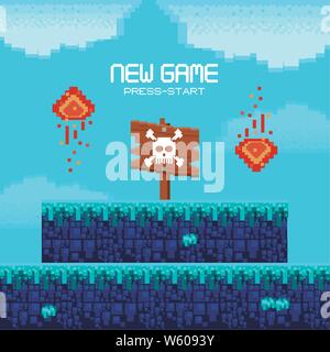 Retro videospiel Landschaft mit Terrain pixelated Stock Vektor