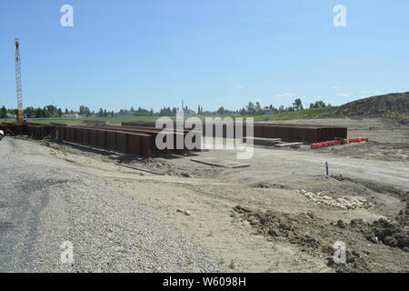 Autobahn Baustelle mit Stahl verstärkter Boden Stockfoto