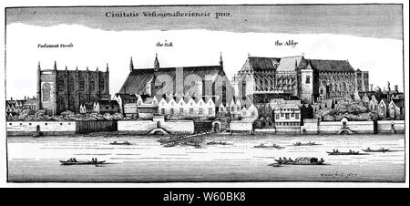 Westminster vom Fluss, 1647. Von Wenceslaus Hollar (1607-1677). Eine Ätzung aus der Serie „London Views“ von Wenceslaus Hollar. Stockfoto