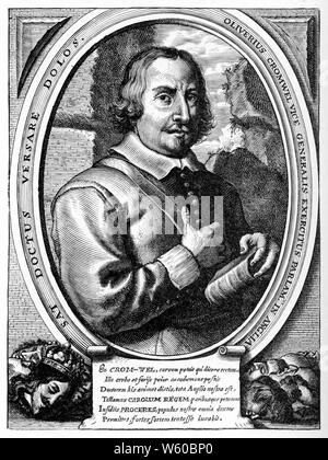 Oliver Cromwell mit abgetrenntem Kopf von König Karl I., c1653-1660. Oliver Cromwell englischer militärischer und politischer Führer und später Lord Protector des Commonwealth von England, Schottland und Irland. Cromwell war eine zentrale Figur im englischen Bürgerkrieg, der die "Roundheads" oder Parlamentarier führte. Hier ist er mit dem enthaupteten Kopf von König Karl I. dargestellt Stockfoto