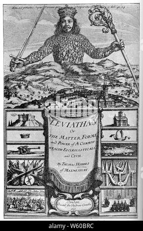 Titelseite von Hobbes Leviathan, 1651. Leviathan oder die Angelegenheit, die Forme und die Macht eines Common-Wealths Ecclesiasticall und Civil, im Allgemeinen als Leviathan bezeichnet, geschrieben von Thomas Hobbes (1588-1679) und 1651 veröffentlicht. Stockfoto