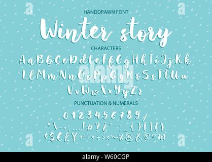 Winter Geschichte. Handschriftliche Bürste Schriftart für Beschriftungen Zitate. Hand gezeichnet Pinselstil moderne Kalligraphie. Stock Vektor