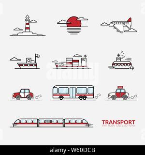 Der Vektor der Symbole für Transportfahrzeuge Zeichen gesetzt Stock Vektor