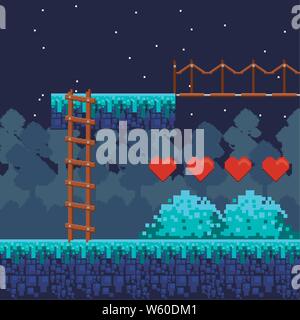 Retro videospiel Landschaft mit Terrain pixelated Stock Vektor