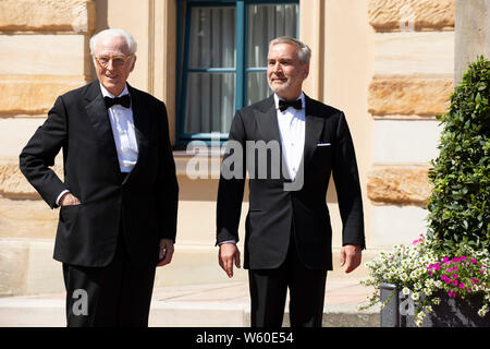 Herzog Franz von Bayern und Begleitung bei der Eröffnung der Richard-Wagner-Festspiele 2019 mit der Premiere der Oper "Tannhäuser" im Bayreuther Fests Stockfoto