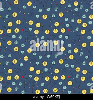 Die nahtlose Vektor Muster mit Cosmos doodle Illustrationen. Astrologie handdrawn Elemente. Stock Vektor