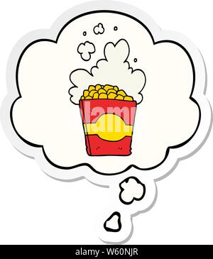 Cartoon Popcorn mit Gedanken bubble als gedruckte Aufkleber Stock Vektor