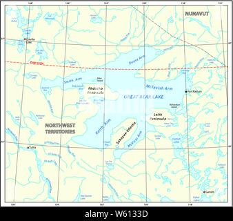 Detaillierte Karte des Great Bear Lake Northwest Territories Kanada Stock Vektor