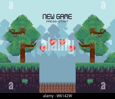 Retro videospiel Landschaft mit Terrain pixelated Stock Vektor