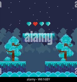 Retro videospiel Landschaft mit Terrain pixelated Stock Vektor