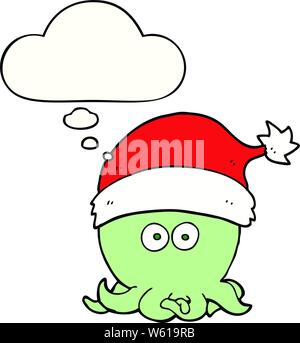 Cartoon Octopus tragen Mütze mit Gedanken Blase Stock Vektor