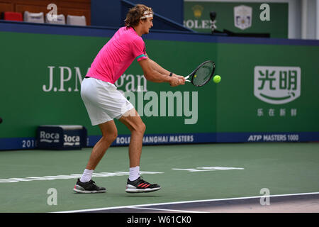 Deutsche Tennisspieler Alexander Zverev nimmt Teil an einem Training in Vorbereitung auf die Rolex Shanghai Masters Tennis Turnier 2018 in Shangha Stockfoto