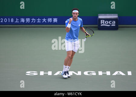 Hubert Hurkacz von Polen feiert Nachdem Sie gegen Chung Hyeon von Südkorea in der zweiten Runde der Männer singles während der Rolex Stockfoto