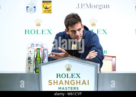 Argentinische Tennisspieler Juan Martin Del Potro besucht eine Pressekonferenz während der Rolex Shanghai Masters Tennis Turnier in Shanghai, China 2018, Stockfoto