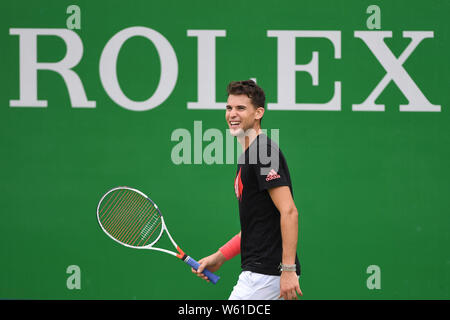 Austrian Tennis star Dominic Thiem nimmt Teil an einem Training in Vorbereitung auf die Rolex Shanghai Masters Tennis Turnier 2018 in Shanghai. Stockfoto