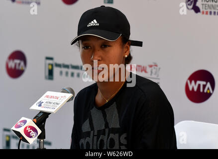 Japanische tennis player Naomi Osaka besucht eine Pressekonferenz während der wta Hong Kong Tennis Open 2018 in Hongkong, China, 8. Oktober 2018. Naomi O Stockfoto