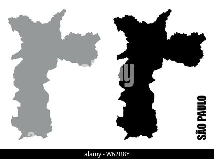 Sao Paulo City Silhouette Karten auf weißem Hintergrund, Brasilien Stock Vektor