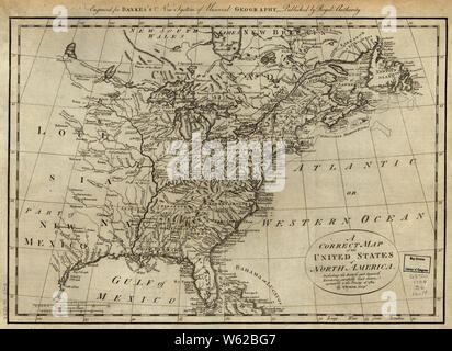 Amerikanischer Unabhängigkeitskrieg Ära Karten 1750-1786 019 eine richtige Karte der Vereinigten Staaten von Nordamerika einschließlich der Britische und spanische Gebiete sorgfältig aufzubauen und Reparatur Stockfoto