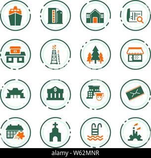 Die Infrastruktur der Stadt Color Vector Icons für User Interface Design Stock Vektor