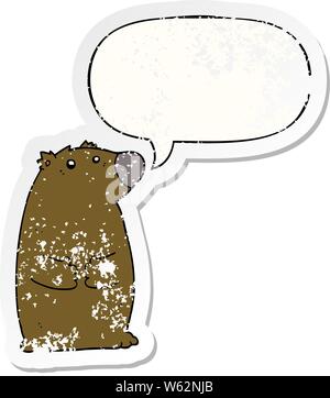 Cartoon bear mit Sprechblase distressed Distressed alte Aufkleber Stock Vektor