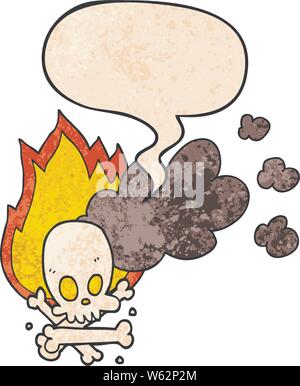 Cartoon spooky brennende Knochen mit Sprechblase im Retro Stil Textur Stock Vektor
