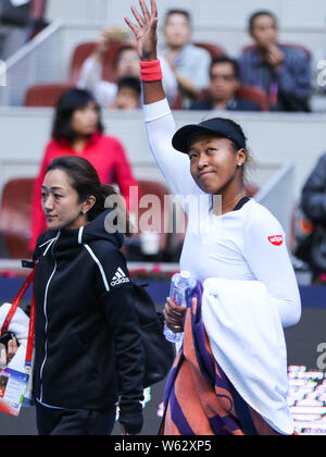 Naomi Osaka Japan reagiert, nachdem durch Anastasija Sevastova Lettlands in ihrem Halbfinale der Frauen singles besiegt sind während der 2018 Chi Stockfoto