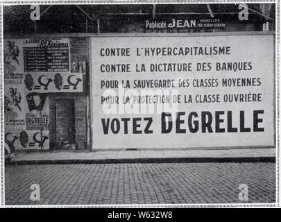 À LA BONNE VILLE DE BRUXELLES. UNE AFFICHE RÉSUMANT LES GRANDES LIGNES DU PROGRAM REXISTE. 1937. Stockfoto