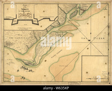 Amerikanischer Unabhängigkeitskrieg Ära Karten 1750-1786 206 ein Plan des Angriffs von Fort Sulivan in der Nähe von Charles Town in South Carolina durch ein Geschwader von Seiner Majestät Bauen und Reparieren Stockfoto