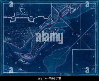 Amerikanischer Unabhängigkeitskrieg Ära Karten 1750-1786 209 ein Plan des Angriffs von Fort Sulivan in der Nähe von Charles Town in South Carolina durch ein Geschwader von Seiner Majestät invertiert Bauen und Reparieren Stockfoto