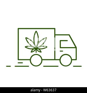 Lieferung Marihuana. Abbildung eines Lkw-Symbol mit einem Marihuana Blatt. Drogenkonsum, Marihuana verwenden. Marihuana Legalisierung. Vektor illus Stock Vektor