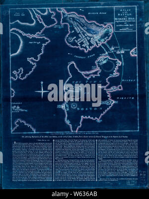 Amerikanischer Unabhängigkeitskrieg Ära Karten 1750-1786 214 ein Plan der Schlacht von Bunker Hill kämpften am 17. Juni 1775 invertiert Bauen und Reparieren Stockfoto