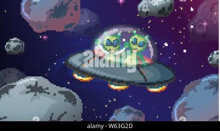 Alien in den UFO-raum Szene Abbildung Stock Vektor
