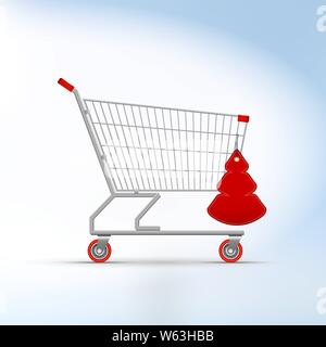 Supermarkt Einkaufswagen Warenkorb leer. Weihnachten Verkauf Red Tag. Vector Illustration. Stock Vektor