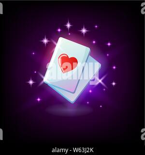 Herz Ass, rote Herzen Anzug Karte, Ace, slot Symbol für online Casino oder Logo für mobile Game Kombination gewinnen, Poker Hand auf dunklem lila Hintergrund Stock Vektor