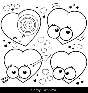 Lustige Cartoon-Herzfiguren. Set mit vier Cartoon-Herzen in Liebe. Valentinstag mit Herzen. Happy valentine's Day Konzept. Stockfoto
