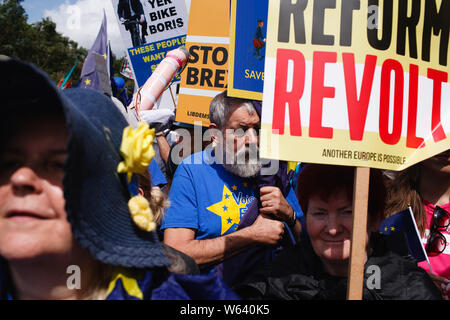 Juli 20, 2019, London, Vereinigtes Königreich: Demonstranten sammeln mit Plakaten im Park Lane vor der anti-Brexit 'March für den Wandel" in London. Quelle: David Cliff/SOPA Images/ZUMA Draht/Alamy leben Nachrichten Stockfoto