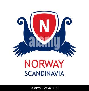 Logo für Reiseveranstalter organisieren Meer Kreuzfahrten in Skandinavien und Norwegen - Emblem in Farbe der norwegische Flagge. Stock Vektor