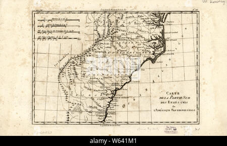 Amerikanischer Unabhängigkeitskrieg Ära Karten 1750-1786 410 Carte de la Partie sud des Etats Unis de l'In septentrionale 1 Neu Erstellen und Reparieren Stockfoto