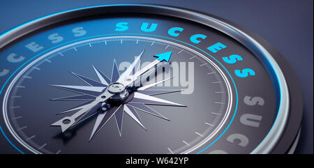 Dunkle Kompass mit Nadel nach dem Wort Erfolg - 3D-Darstellung Stockfoto