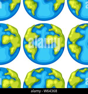 Nahtlose Muster Fliesen cartoon mit dem Planeten Erde Abbildung Stock Vektor