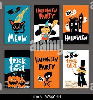 Der Vektor Happy Halloween Poster im Cartoon Flat Style Stock Vektor