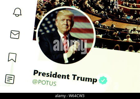 Twitter Seite (Juli 2019) Präsident Trumpf - POTUS Stockfoto