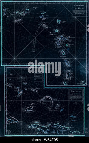 Amerikanischer Unabhängigkeitskrieg Ära Karten 1750-1786 482 Carte réduite des îles Antillen au Nord du 13 me degré de latitude Carte réduite des debouquements de St invertiert Bauen und Reparieren Stockfoto