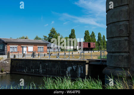 Breendonk, Belgien, 22. Juli 2019. Der nationalen Gedenkstätte der Festung Breendonk, die Brücke, die zum Tod führte Stockfoto