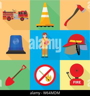 Feuerwehrmann Icon Set. Flache Set von 9 Feuerwehrmann Vector Icons für Web Design auf weißem Hintergrund Stock Vektor