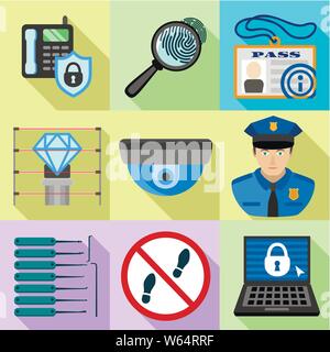 Building Security Icon Set. Flache Set aus 9 Gebäude Sicherheit Vector Icons für Web Design auf weißem Hintergrund Stock Vektor