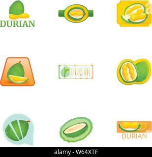 Saft durian Logo. Cartoon Set von 9 Saft durian Vektor Logo für Web Design auf weißem Hintergrund Stock Vektor