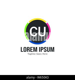Erste CU logo Vorlage mit modernen Rahmen. Minimalistische CU schreiben logo Vector Illustration Design Stock Vektor